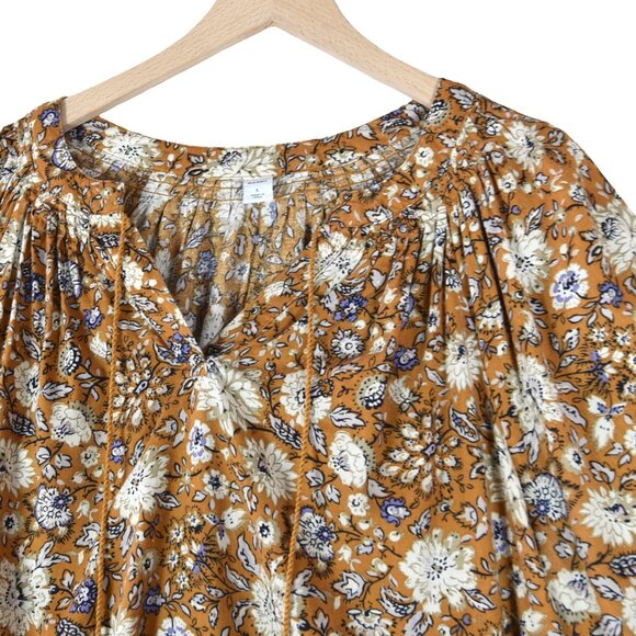 Old Navy Boho Floral Blouse L Rust Mustard Prairie Peasant Top - Picture 4 of 8